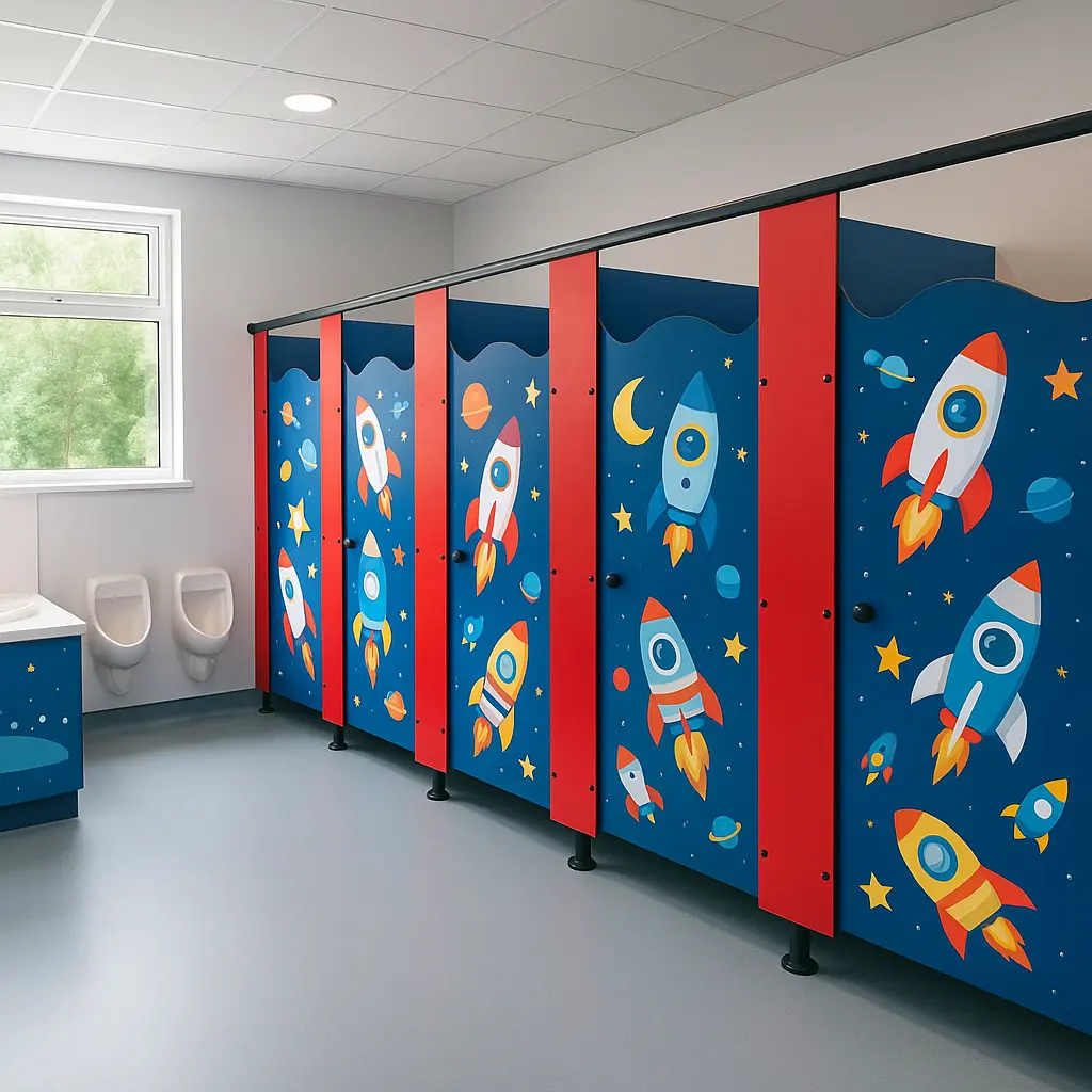 Rainbow toilet cubicles